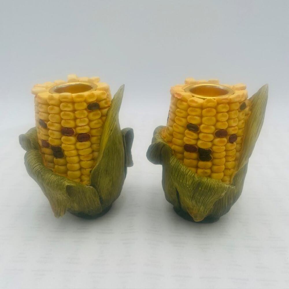 Vintage Autumn Thanksgiving Corn Cob Candle Holders - Set of 2